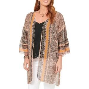 Democracy Quarter Length Double Ruffle Sleeve Sheer Cardigan Cover Up Size 0X/1X